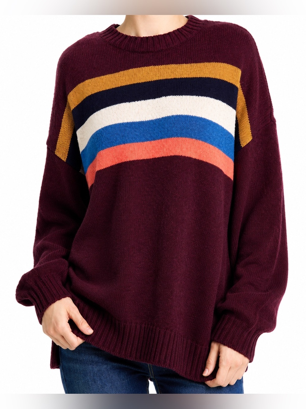 American Eagle maroon striped chenille sweater, medium